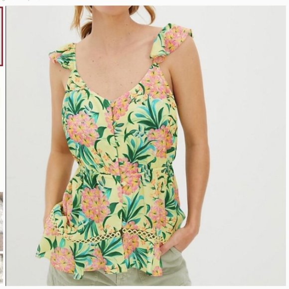 Farm Rio Ruffled Floral Tank top Anthropologie blouse M NWT - Picture 6 of 15